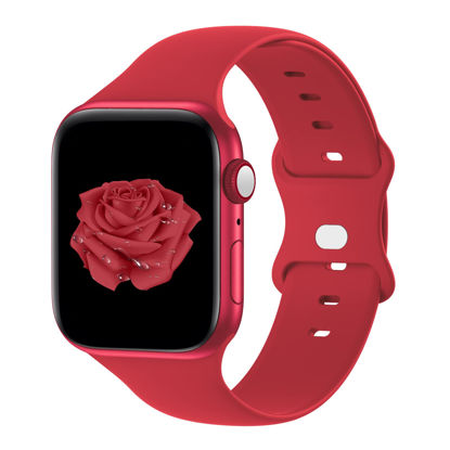 Picture of Bandiction Compatible with Apple Watch Bands 38mm 40mm 41mm 42mm 44mm 45mm, Soft Sport Bands Silicone iWatch Strap Compatible for Apple Watch Series 7 6 5 4 3 2 1 SE Men Women Red 38MM/40MM/41MM