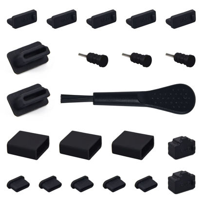 Picture of USB Port Caps Cover, 20PCS Silicone Anti Dust Plug Cover Laptop Port Protection Computer Port Cover PC Interface Stopper for USB Type-C, Headphone Port, HDMI, RJ45, with Cleaning Brush