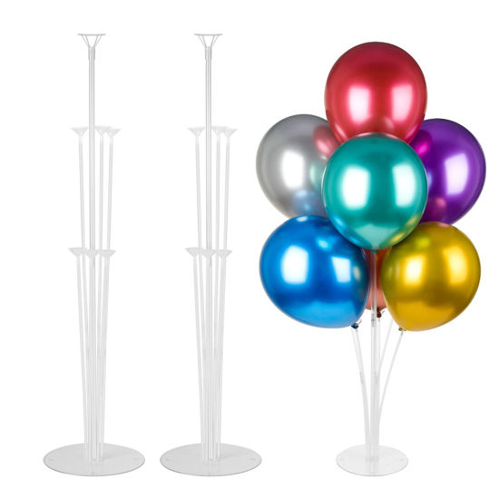 Picture of Voircoloria 2 Sets Balloon Stand Kits, Balloon Sticks Holder with Base for Table Graduation Birthday Baby Shower Gender Reveal Party Decorations