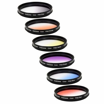 Picture of Vivitar 6-Piece Multi-Coated Rotating Graduated Color Filter Set (49mm) Includes: Red, Yellow, Blue, Orange, Grey & Purple
