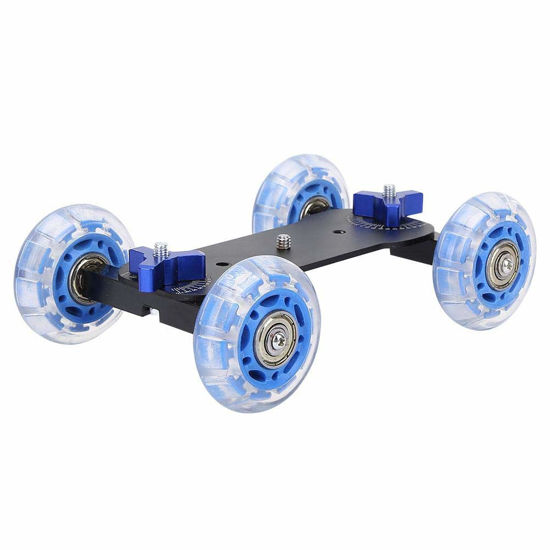 Picture of Mini Camera Dolly Roller, Camera Dolly Wheel for DSLR, Multifunctional Adjustable Desktop Camera Slider Car with 10KG Load & Precise Scale, for Video Camcorders, 1/4 Screws & Low Noise