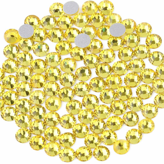 Picture of Beadsland 2880pcs Flat Back Crystal Rhinestones Round Gems for Nail Art and Craft Glue Fix,Lemon Yellow,SS4,1.5-1.7mm