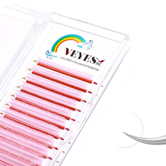 Picture of VEYES INC Eyelash Extension Supplies Colored (Pink) Lash Extensions Tray 0.07 D Curl 8-16mm , Premium Mink Silk Individual Lashes Soft Matte Black Salon Use