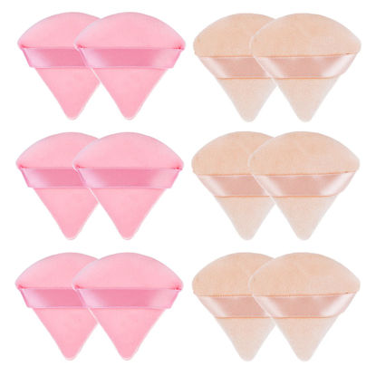 Picture of Sibba 12 Pieces Triangle Powder Puffs Face Cosmetic Powder Puff Washable Reusable Soft Plush Powder Sponge Makeup Foundation Sponge for Face Body Loose Powder Wet Dry Makeup Tool