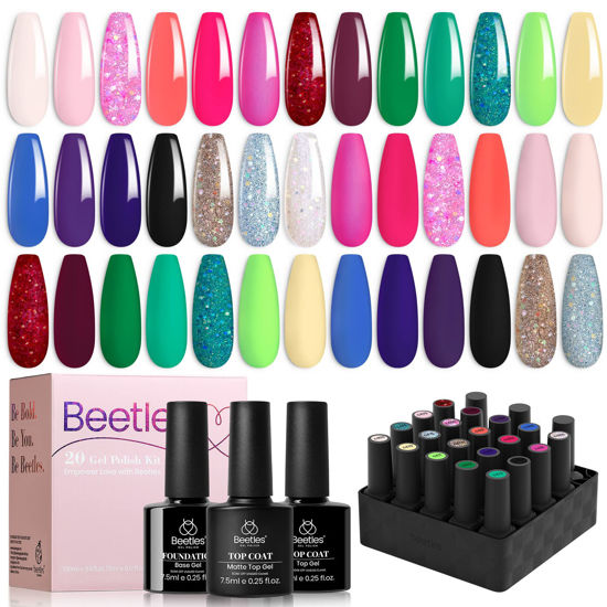 Picture of beetles Gel Polish 20 Colors Gel Nail Polish Luxury Club Collection with Glossy & Matte Top Coat and Base Coat, Red Green Purple Soak Off Shiny Blue Glitter Neon Color Gel Nail DIY Manicure