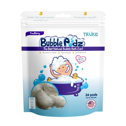 Picture of TruKid Bubble Podz Bubble Bath for Baby & Kids, Gentle Refreshing Bath Bomb for Sensitive Skin, pH Balance 7 for Eye Sensitivity, Natural Moisturizers and Ingredients, Yumberry (24 Podz)