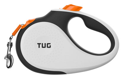 Picture of TUG XL 360° Tangle-Free Retractable Dog Leash with Anti-Slip Handle | 26 ft Strong Nylon Tape | One-Handed Brake, Pause, Lock (Extra Large, White/Orange)