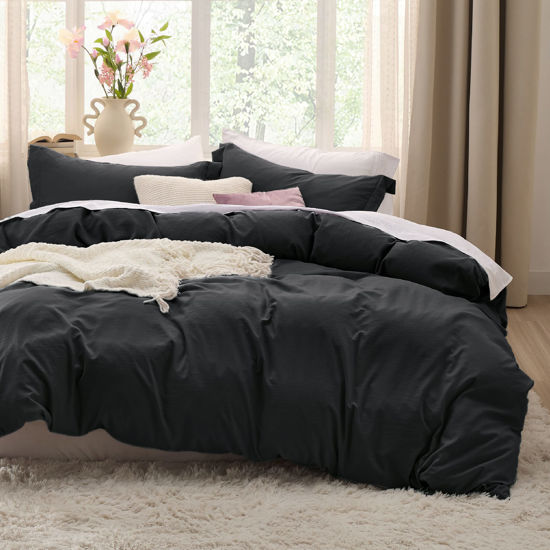 Picture of Bedsure Black Duvet Cover King Size - Soft Prewashed Set, 3 Pieces, 1 Duvet Cover 104x90 Inches with Zipper Closure and 2 Pillow Shams, Comforter Not Included