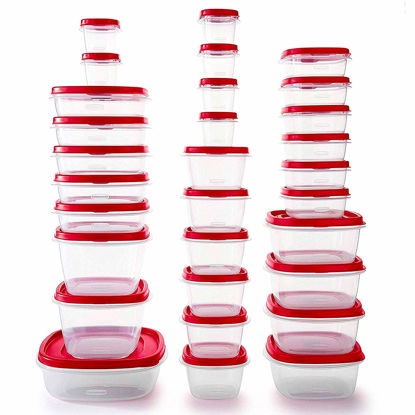 Picture of Rubbermaid 60-Piece Food Storage Containers with Lids, Salad Dressing and Condiment Containers, and Steam Vents, Microwave and Dishwasher Safe, Red