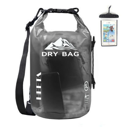 Picture of HEETA Waterproof Dry Bag for Women Men, Roll Top Lightweight Dry Storage Bag Backpack with Phone Case for Travel, Swimming, Boating, Kayaking, Camping and Beach, Transparent Black 10L