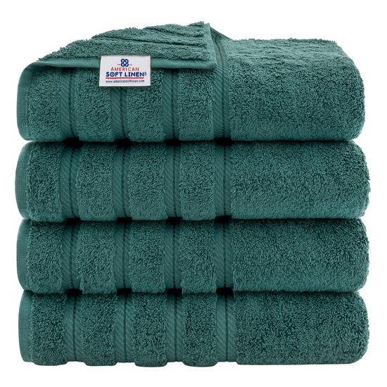 Picture of American Soft Linen Luxury 4 Piece Bath Towel Set for Bathroom, 100% Turkish Cotton , 27x54 in Extra Large 4-Pack, Bathroom Shower Towels, Colonial Blue