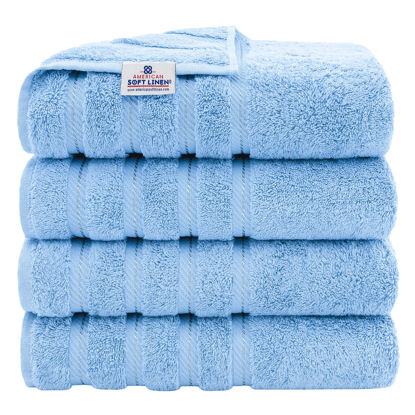 Picture of American Soft Linen Luxury 4 Piece Bath Towel Set, 100% Turkish Cotton Towels for Bathroom, 27x54 in Extra Large 4-Pack, Bathroom Shower Towels, Sky Blue