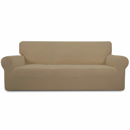 Picture of Easy-Going Stretch Oversized Sofa Slipcover 1-Piece Sofa Cover Furniture Protector Couch Soft with Elastic Bottom for Kids, Polyester Spandex Jacquard Fabric Small Checks Tan