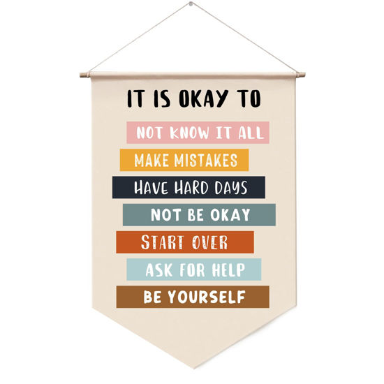 Picture of It's Okay to Not be Okay, Positive Affirmations for Kids, Classroom Wall Hanging, Encouraging Wall Decor for Homeschool, Playroom Hanging Banners, Hanging Banners for Wall Decor