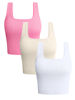 Picture of OQQ Women's 3 Piece Tank Tops Ribbed Seamless Workout Exercise Shirts Yoga Crop Tops Fluorescent-Pink Beige White