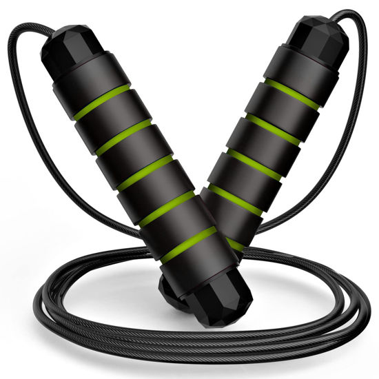 Picture of Jump Rope, Tangle-Free Rapid Speed Jumping Rope Cable with Ball Bearings for Women, Men, and Kids, Adjustable Steel Jump Rope Workout with Foam Handles for Fitness,1 Pck,Green