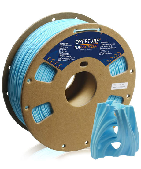 Picture of OVERTURE PLA Plus (PLA+) Filament 1.75mm PLA Professional Toughness Enhanced PLA Roll, Cardboard Spool, Premium PLA 1kg(2.2lbs), Dimensional Accuracy 99% Probability +/- 0.03mm (Light Blue)