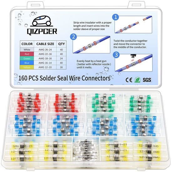 Picture of 160 Pcs Solder Seal Wire Connectors Kit, Electrical Connectors Heat Shrink Wire Connectors Waterproof Electrical Cable Butt Terminals for Marine Automotive Trailer RV Boat Truck Wiring