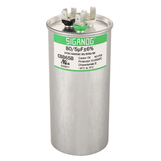 Picture of SIGANDG 80+5 MFD 80/5 uF 370 or 440 Volt CBB65B Capacitor for AC Motor Run，Condenser Straight Cool，Heat Pump， Air Conditioner，HVAC Capacitor