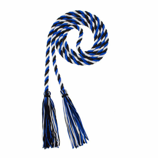 Picture of Graduation Honor Cord - Black/Royal/White - Every School Color Available - Made in USA - by Tassel Depot