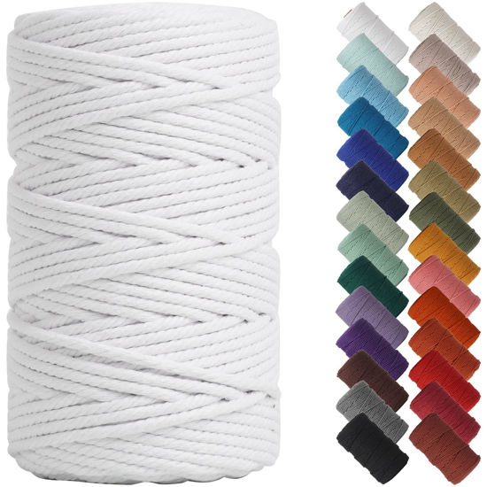 Picture of NOANTA White Macrame Cord 4mm x 109yards, Colored Macrame Rope, Cotton Rope Macrame Yarn, Colorful Cotton Craft Cord for Wall Hanging, Plant Hangers, Crafts, Knitting