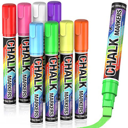 Picture of Jumbo Chalk Window Markers for Cars Glass Washable - 8 Colors Liquid Chalk Markers Pen With 10mm Wide Tips, Chalkboard Markers, Window Paint Markers for car Windows, Auto, Blackboards, Windshield