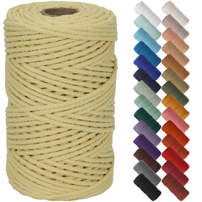 Picture of NOANTA Light Yellow Macrame Cord 5mm x 109yards, Colored Macrame Rope Cotton Rope Macrame Yarn, Colorful Cotton Craft Cord for Wall Hanging, Plant Hangers, Crafts, Knitting