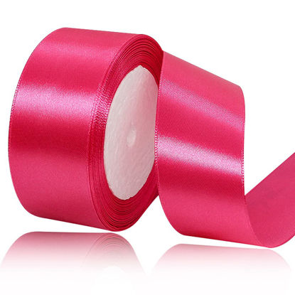 Picture of Solid Color Hot Pink Satin Ribbon, 1-1/2 Inches x 25 Yards Fabric Satin Ribbon for Gift Wrapping, Crafts, Hair Bows Making, Wreath, Wedding Party Decoration and Other Sewing Projects