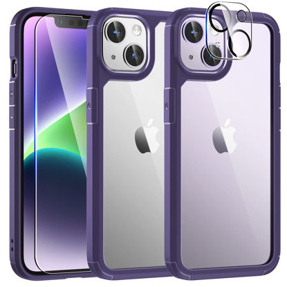 Picture of TAURI 5-in-1 for iPhone 14 Case, [Not Yellowing] with 2 Screen Protector + 2 Camera Lens Protector, [Military Drop Protection] Shockproof Slim Phone Case for iPhone 14 6.1 Inch-Purple