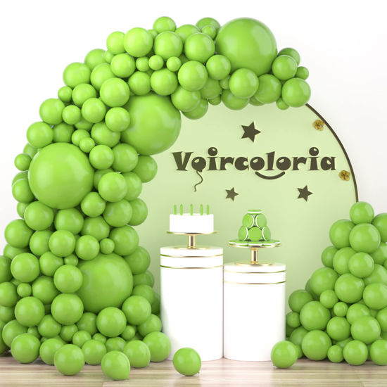 Picture of Voircoloria 130pcs Lime Green Balloons Different Sizes 18" 12" 10" 5" Light Green Balloons for Birthday Dinosaur Baby Shower St. Patrick's Day Summer Jungle Forest Safari Party Decorations