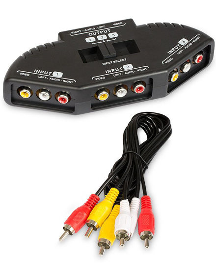 Picture of Fosmon A1602 RCA Splitter with 3-Way Audio, Video RCA Switch Box + RCA Cable for Connecting 3 RCA Output Devices to Your TV