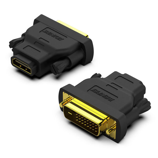 Picture of BENFEI DVI to HDMI, Bidirectional DVI (DVI-D) to HDMI Male to Female Adapter with Gold-Plated Cord 2 Pack