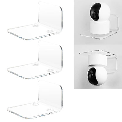 Picture of OAPRIRE Acrylic Floating Wall Shelves Set of 3 for Security Cameras, Baby Monitors, Speakers - Universal Small Wall Shelf with Cable Clips, 10-Piece Strong Tapes, No Drill (Clear)