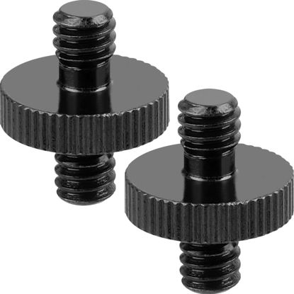 Picture of 1/4" Male to 1/4" Male Threaded Tripod Screw Adapter Double Head Stud Standard Mounting Thread Converter for Camera Cage Mount Light Stand Monopo Shoulder Rig Tripod Black-2 Packs