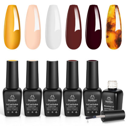 Picture of Beetles Gel Nail Polish with Blooming Gel Amber Attraction, 5 Colors Gel Polish White Burgundy Gel Polish 1pcs Clear Blooming Gel Polish Soak Off Nail Gel Nail Art Gifts for Women