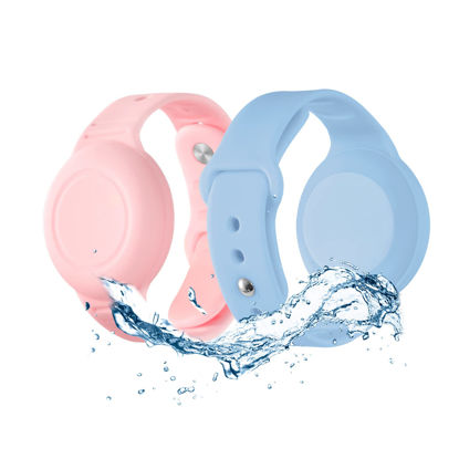 Picture of Waterproof AirTag Bracelet for Kids(2 Pack) - Soft Silicone Air tag Wristband Kids, Lightweight Airtag Watch Band GPS Tracker Holder Hidden for Child Compatible with Apple Airtag(Pink/Blue)