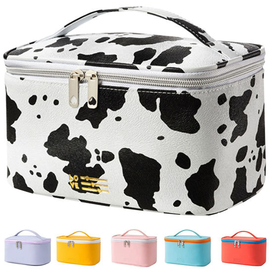 Picture of KITENROM Portable Makeup Bag Cosmetic Bags for Women Medium Pouch Cute Purse Make Up Organization Waterproof (Print Cow)