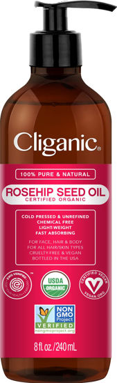 Picture of Cliganic Organic Rosehip Seed Oil for Face, 100% Pure | Natural Cold Pressed Unrefined Non-GMO | Carrier Oil for Skin, Hair & Nails