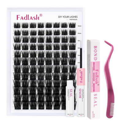 Picture of Lash Extension Kit 144Pcs 10-16mm Cluster Lashes, Resuable Fluffy Soft D Curl DIY Lash Extension Kit With Lash Bond and Seal Eyelash Applicator Tool at Home Lash Extensions Kit (F6-0.07D-10-16mm Kit)