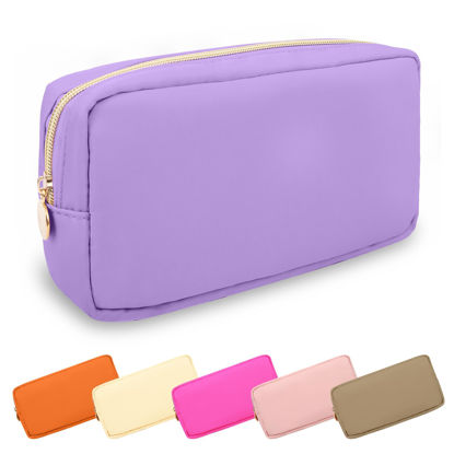 Picture of Waterproof Small Makeup Bag Pouch for Purse,Nylon Travel Toiletry Storage Bag Cute Preppy Cosmetic Bag for Women Girl,Waterproof Makeup Organizer Bag Skincare Bag Purse with Zipper(Small-Purple)