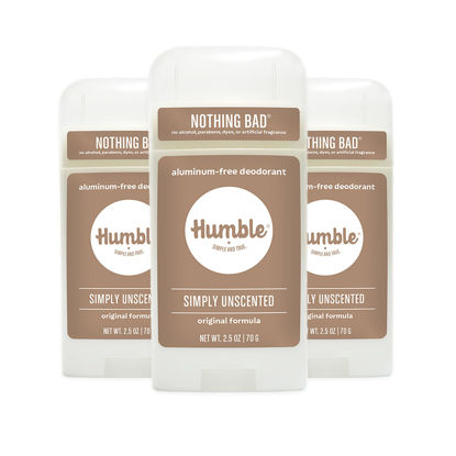 Picture of Humble Brands All Natural Aluminum Free Deodorant Stick for Women and Men, Lasts All Day, Safe, and Certified Cruelty Free, Simply Unscented, Pack of 3