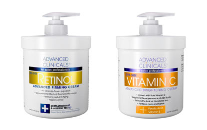 Picture of Advanced Clinicals Retinol Body Cream + Vitamin C Moisturizer Lotion Skin Care Set, Anti Aging Body & Face Creams Reduce Wrinkles, Fine Lines, & Dark Spots, Dual Moisturizing Cream Kit, 2-Pack