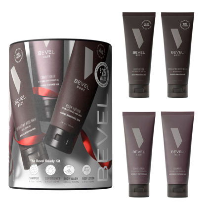 Picture of Bevel Grooming Kit for Men - Includes Shampoo, Conditioner, Dark Cassis Body Wash and Mens Body Lotion, 4 Oz Each - 4 Piece Gift Set