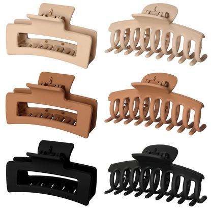 Picture of Vsiopy 6 Pack 4.3 Inch Large Claw Clips for Women Big Hair Clips for Thick Hair, Large Jaw Clips for Girls Strong Hold Matte Claw Hair Clips