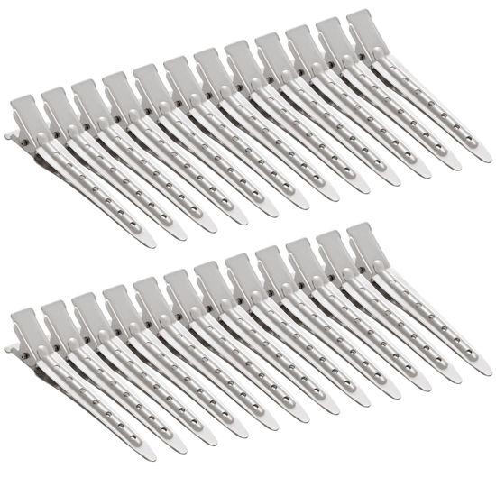 Picture of 24 Packs Duck Bill Clips, Bantoye 2.75 Inches Rustproof Metal Alligator Curl Clips with Holes for Hair Styling, Hair Coloring, Silver