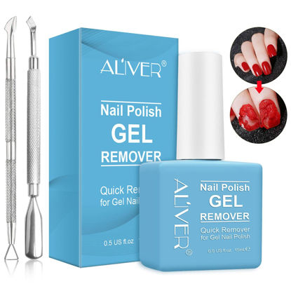 Picture of Gel Nail Polish Remover(15ml), Remove Gel Nail Polish Within 2-3 Minutes - Quick & Easy Polish Remover - No Need For Foil, Soaking Or Wrapping with Cuticle Pusher and Nail Polish Scraper