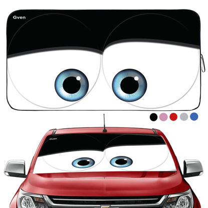 Picture of Gven Windshield Sun Shade, Car Sun Shade for Front Window Funny Car Eyes Sunshades Sun Visor Protector Blocks UV Rays Foldable 210T Keep Your Vehicle (Eyes-Black, Standard)