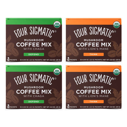 Picture of Four Sigmatic Mushroom Coffee Mix Pack of 4 - Lion's Mane and Chaga & Cordyceps and Chaga - 10 Packets Per Box