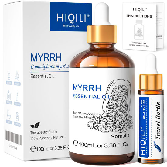 Picture of HIQILI Myrrh Essential Oil,100% Pure Premium Quality Therapeutic Grade for Diffuser, Massage, Bath, Skin & Hair Care - 3.38 Fl Oz