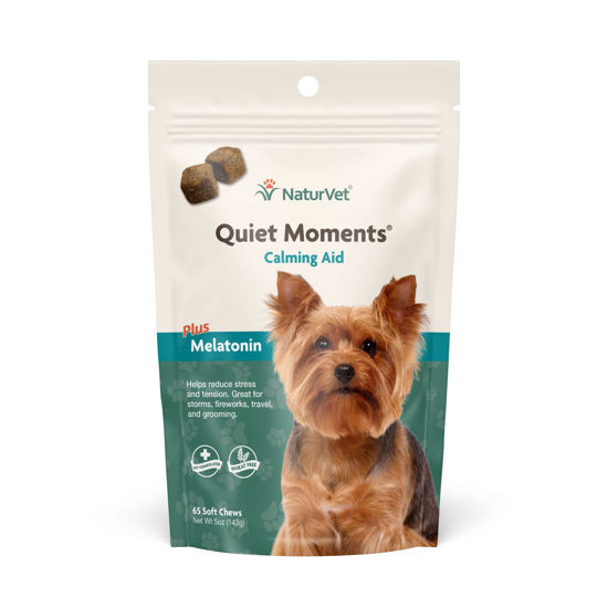 Picture of NaturVet Quiet Moments Calming Aid Dog Supplement - Helps Promote Relaxation, Reduce Stress, Storm Anxiety, Motion Sickness for Dogs - Tasty Pet Soft Chews with Melatonin - 65 Ct.